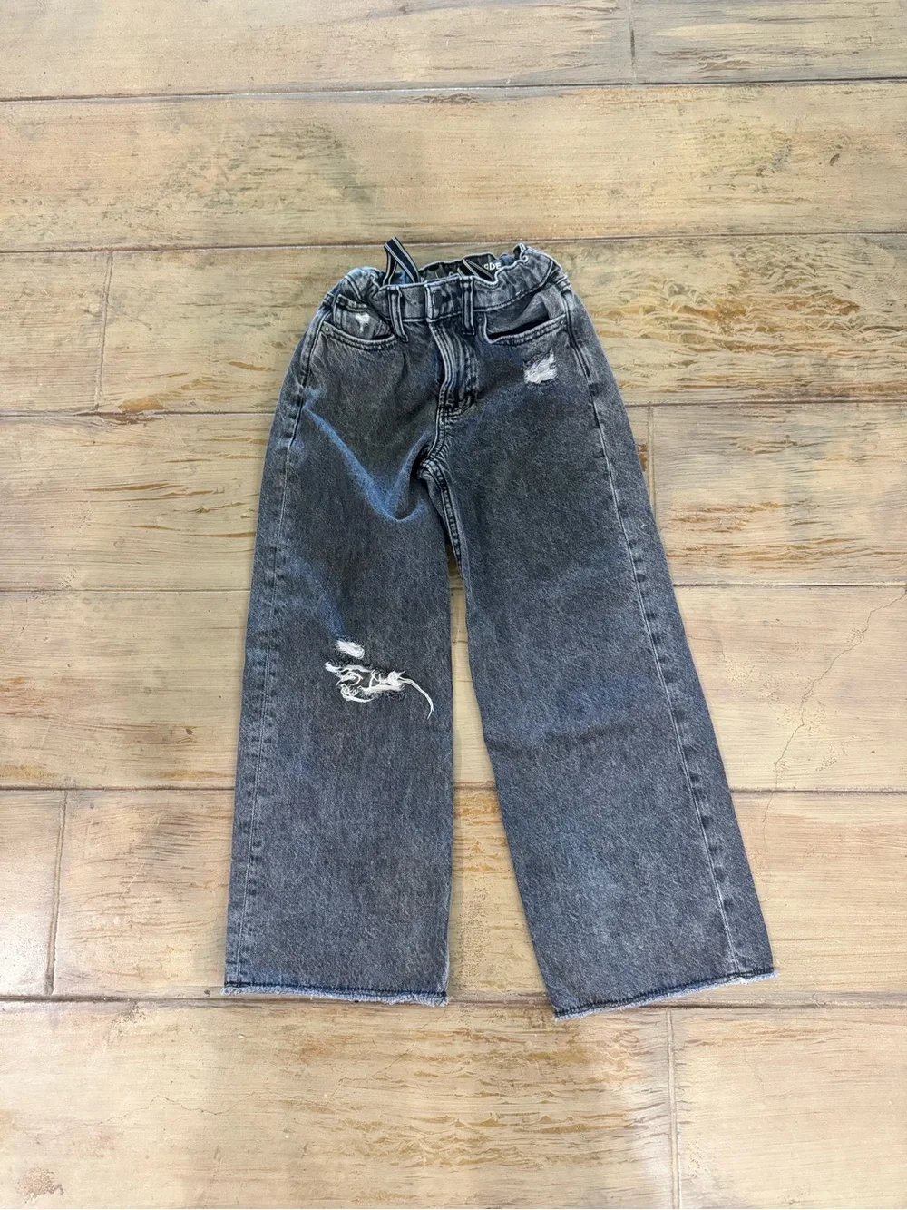 GAP Kids Washed Black Distressed Wide-Leg Jeans